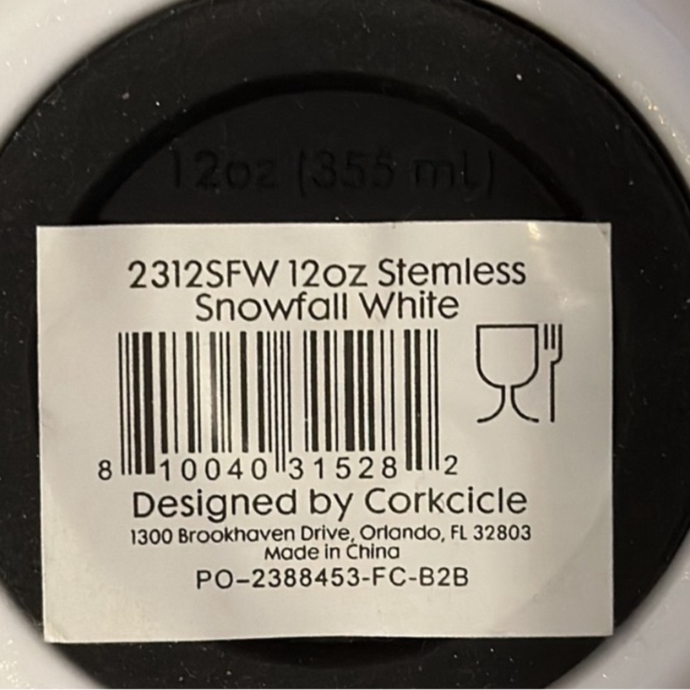 Corkcicle Stemless Snowfall White 12 oz Tumbler NWT - Picture 5 of 6